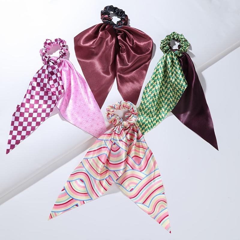 Anime Print Bowknot Hair Scarf Scrunchies Hair Tie Elastic Hair Ponytail
