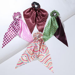 Anime Print Bowknot Hair Scarf Scrunchies Hair Tie Elastic Hair Ponytail