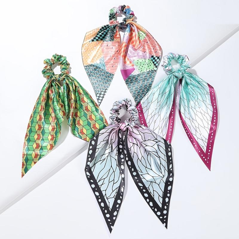 Anime Print Bowknot Hair Scarf Scrunchies Hair Tie Elastic Hair Ponytail