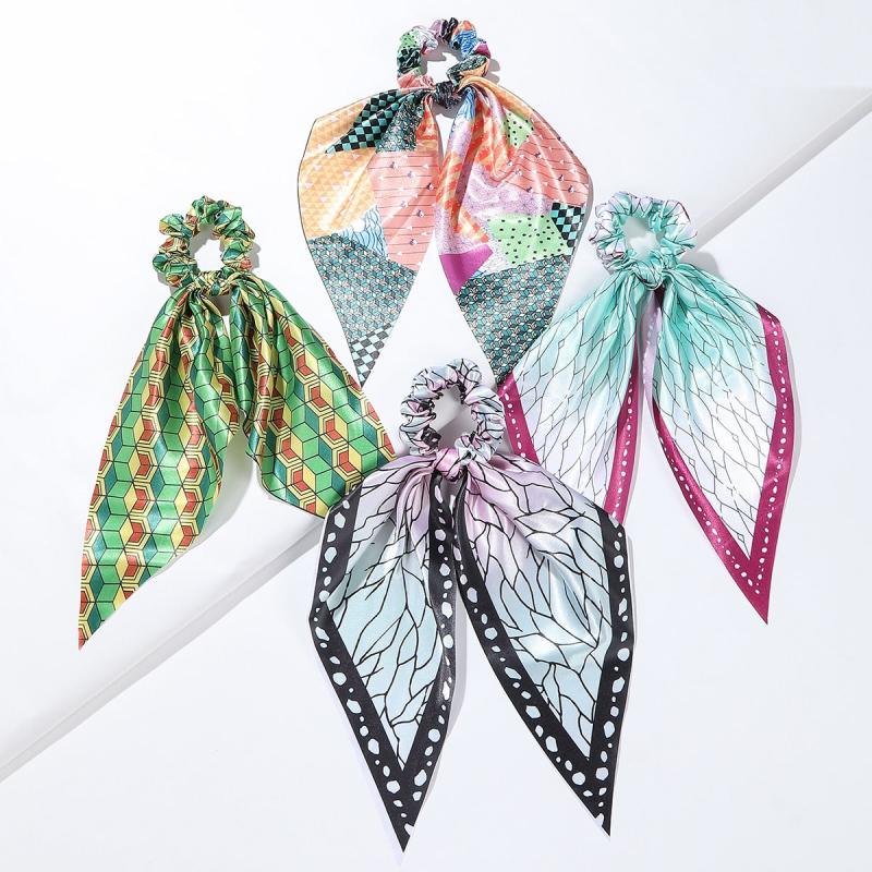 Anime Print Bowknot Hair Scarf Scrunchies Hair Tie Elastic Hair Ponytail