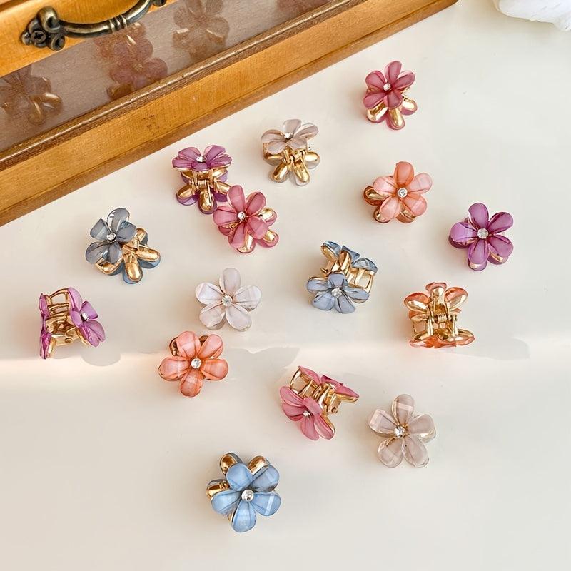 5pcs Crystal Flower Rhinestone Hair Claw Clip Strong Hold Grip Hair Accessories