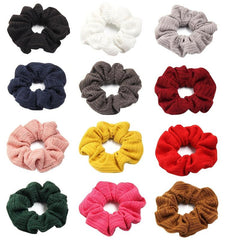 Knit Solid Elastic Scrunchie For Women Girls Sleep Soft Sc...