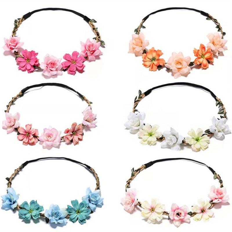 6pcs Flower Wreath Hair Band Boho Hair Accessories