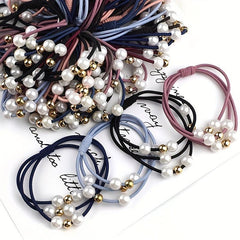 10pcs Faux Pearl Hair Ties Elastic Hair Bands Ropes Hair Elastics Scrunchies