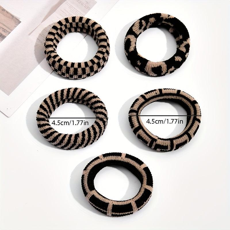 5pcs Plaid Hair Tie Elastic Wide Hair Ring Ponytail Holder