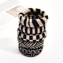 5pcs Plaid Hair Tie Elastic Wide Hair Ring Ponytail Holder