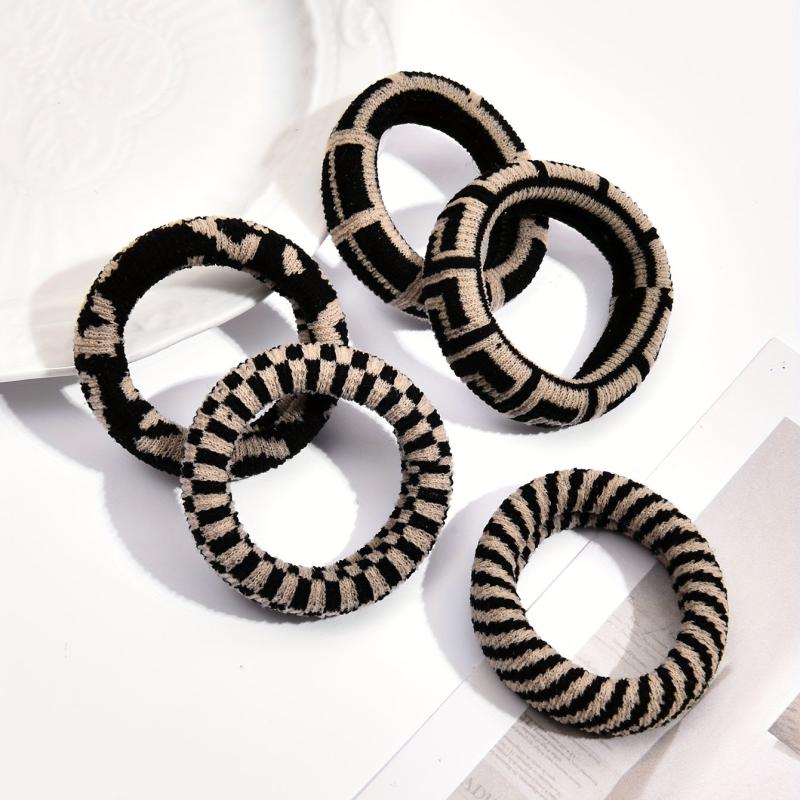 5pcs Plaid Hair Tie Elastic Wide Hair Ring Ponytail Holder