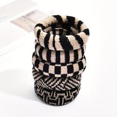 5pcs Plaid Hair Tie Elastic Wide Hair Ring Ponytail Holder