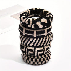 5pcs Plaid Hair Tie Elastic Wide Hair Ring Ponytail Holder