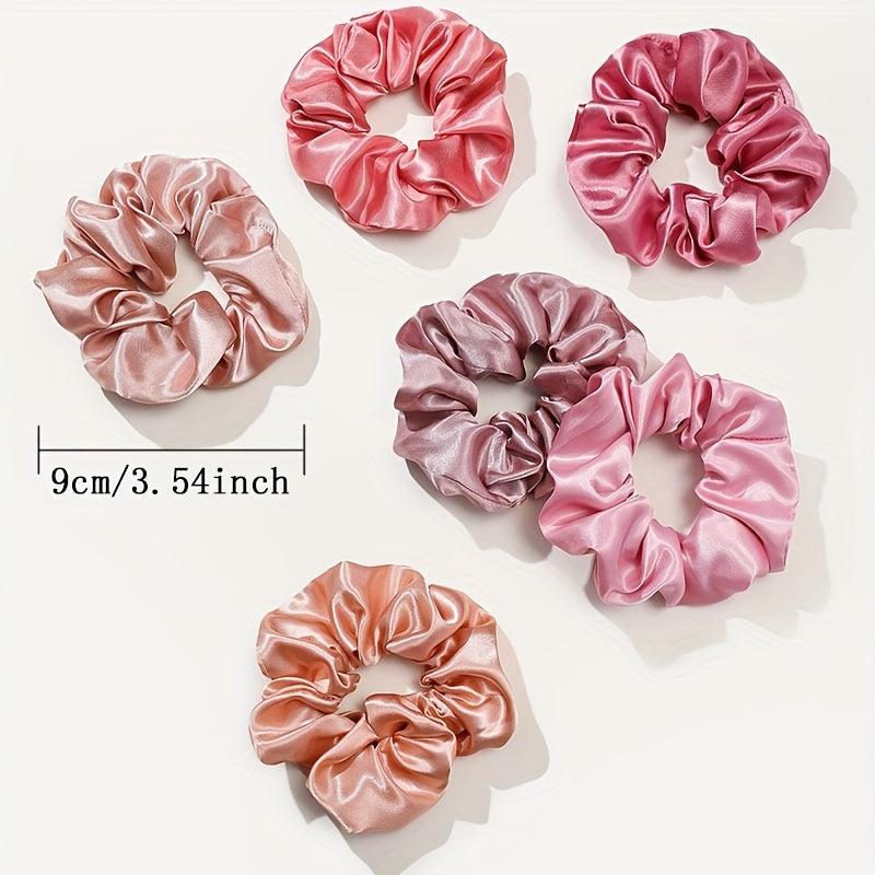 12pcs Pink Satin Scrunchie Hair Tie For Women