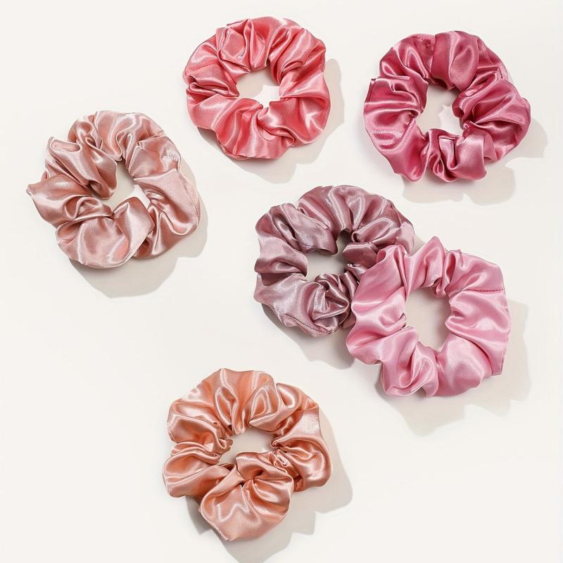 12pcs Pink Satin Scrunchie Hair Tie For Women