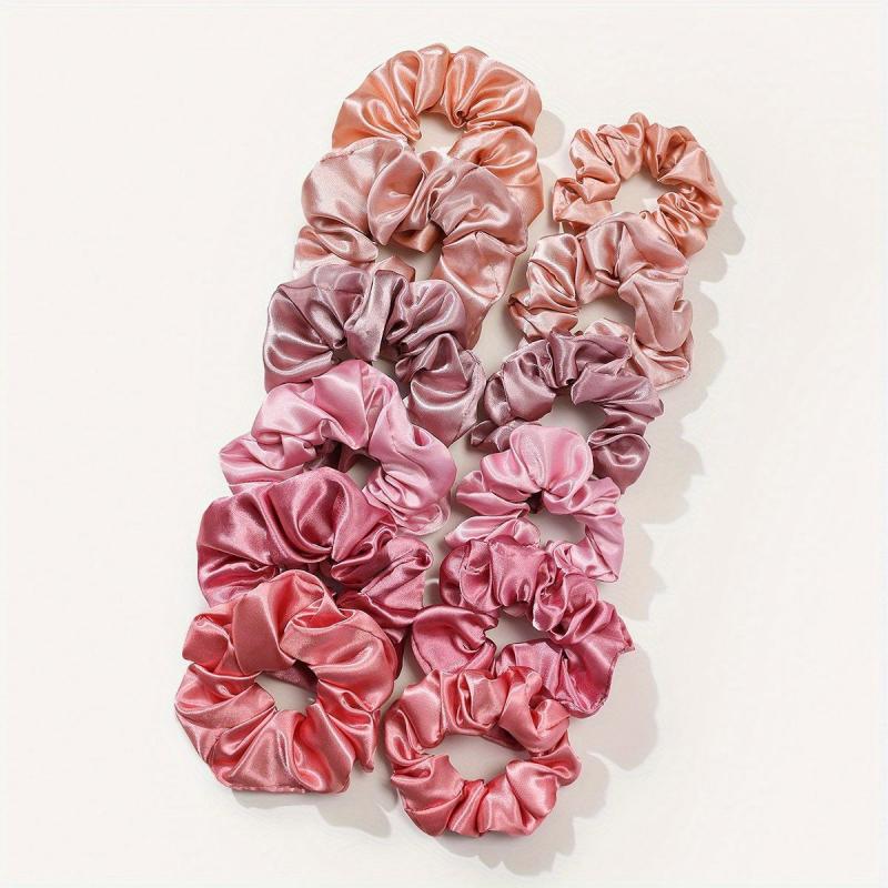 12pcs Pink Satin Scrunchie Hair Tie For Women