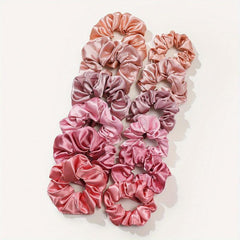 12pcs Pink Satin Scrunchie Hair Tie For Women