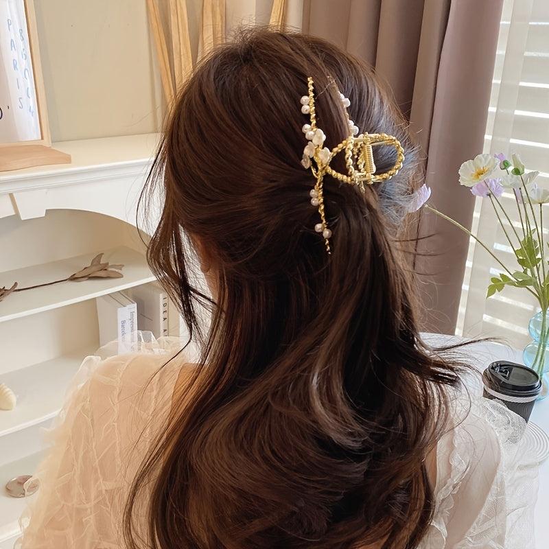 Large Metal Golden Flower Hair Claw Clips
