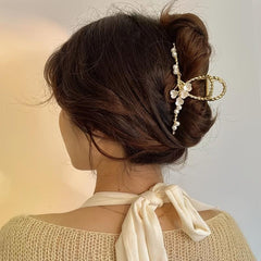 Large Metal Golden Flower Hair Claw Clips