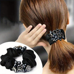 Crystal Faux Pearl Head Rope Scrunchie Hair Tie