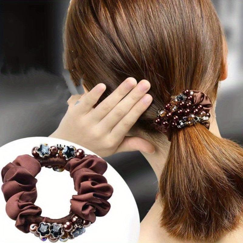 Crystal Faux Pearl Head Rope Scrunchie Hair Tie