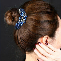 Crystal Faux Pearl Head Rope Scrunchie Hair Tie