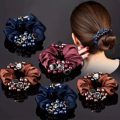 Crystal Faux Pearl Head Rope Scrunchie Hair Tie