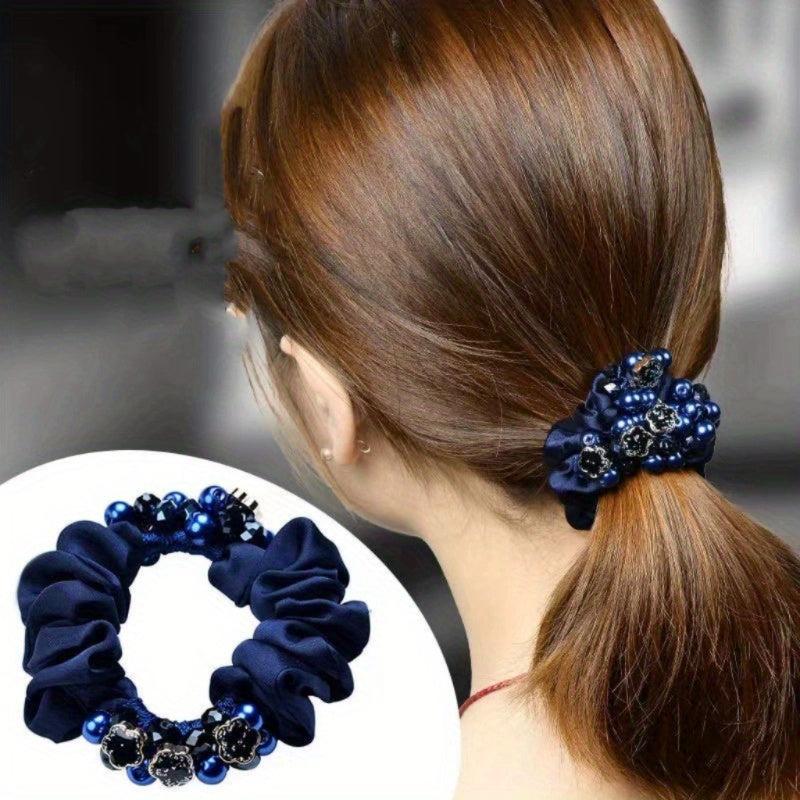 Crystal Faux Pearl Head Rope Scrunchie Hair Tie