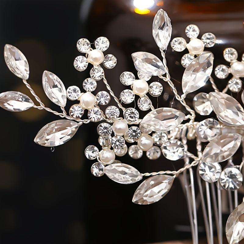Flower Pearl Bridal Comb Crystal Wedding Comb Floral Pearl Rhinestone Comb