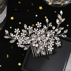 Flower Pearl Bridal Comb Crystal Wedding Comb Floral Pearl Rhinestone Comb