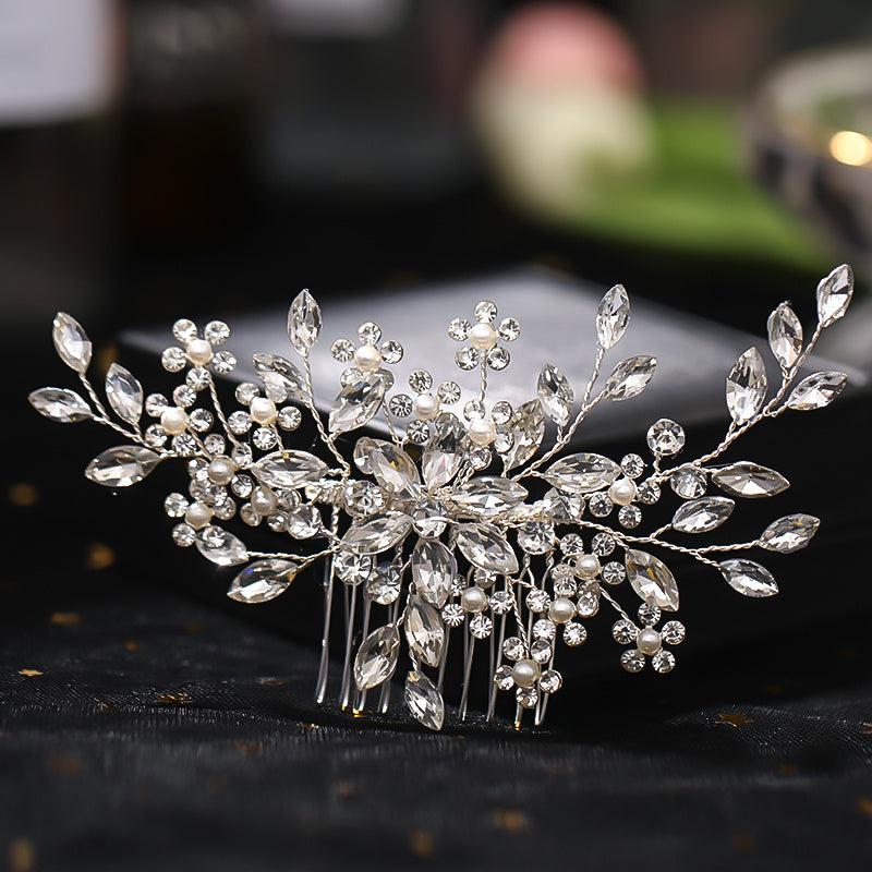 Flower Pearl Bridal Comb Crystal Wedding Comb Floral Pearl Rhinestone Comb
