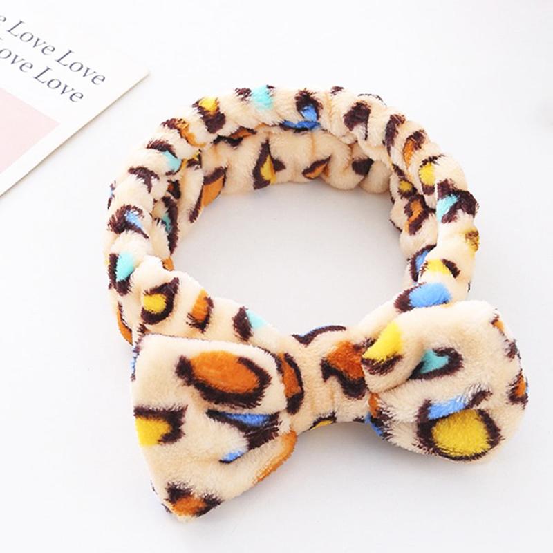 Leopard Print Coral Fleece Bowknot Headband Turban Headband