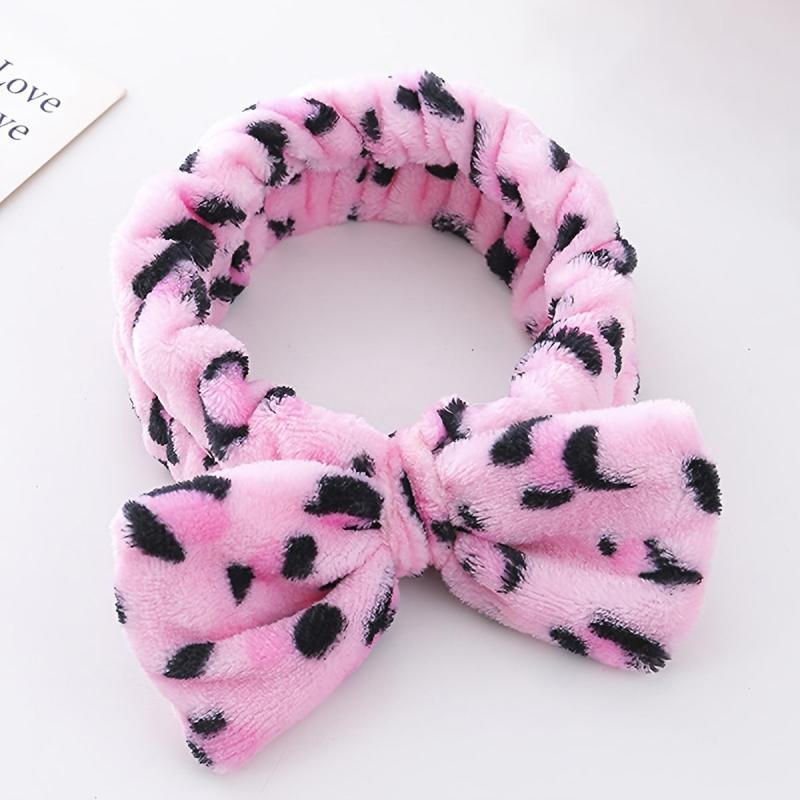 Leopard Print Coral Fleece Bowknot Headband Turban Headband