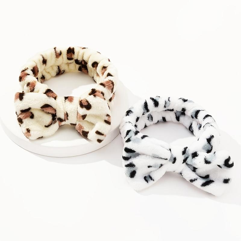 Leopard Print Coral Fleece Bowknot Headband Turban Headband