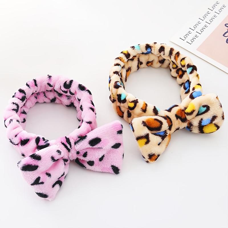 Leopard Print Coral Fleece Bowknot Headband Turban Headband