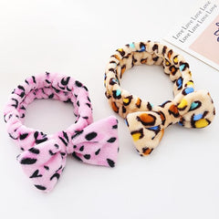 Leopard Print Coral Fleece Bowknot Headband Turban Headband