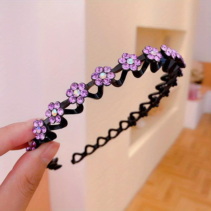 Wavy Rhinestone Hair Band for Women Girls Non-slip Hairband for Washing Skincare