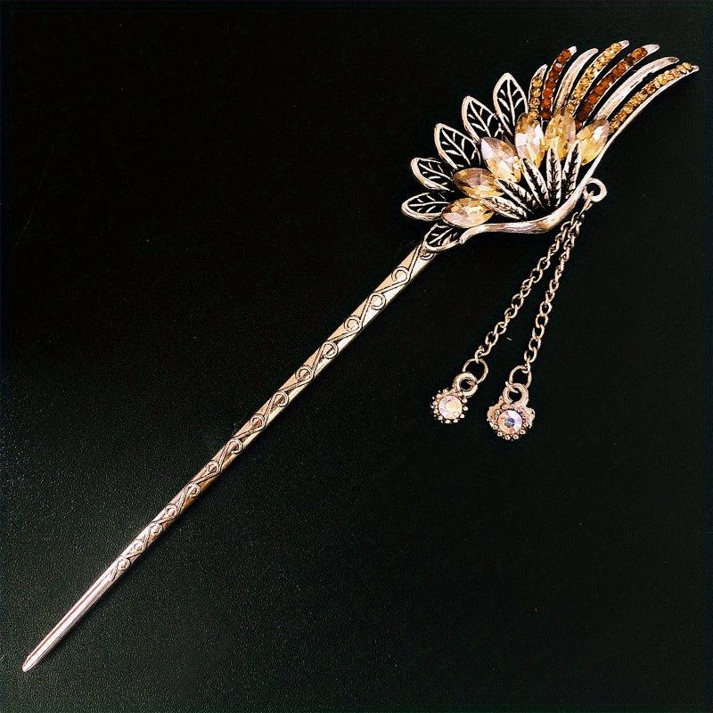 Phoenix Wings Rhinestone Hairpin Chinese Style Hair Stick Jewelry
