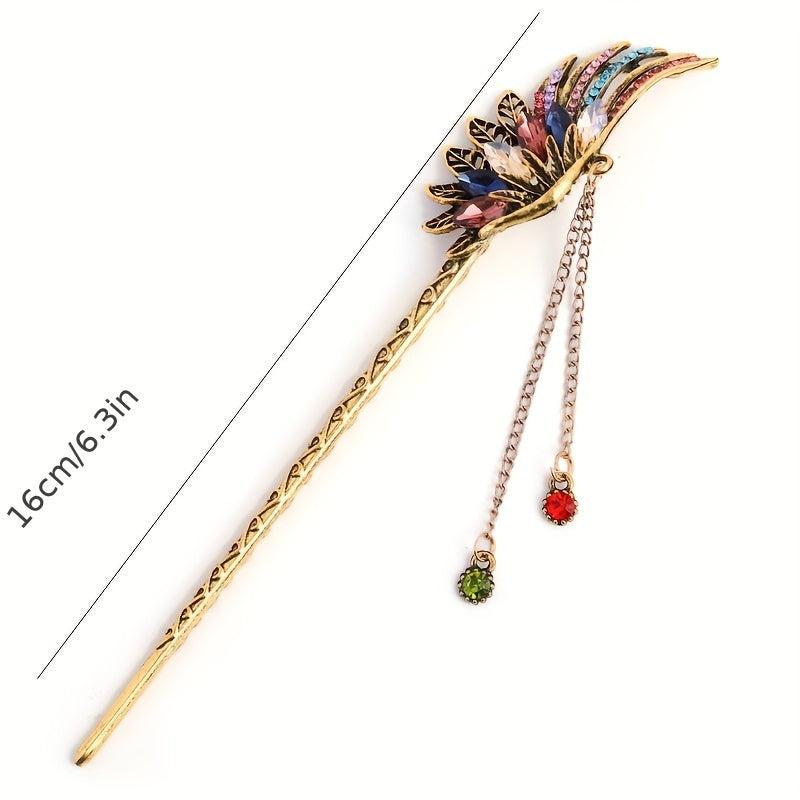 Phoenix Wings Rhinestone Hairpin Chinese Style Hair Stick Jewelry