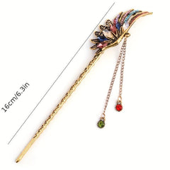 Phoenix Wings Rhinestone Hairpin Chinese Style Hair Stick Jewelry