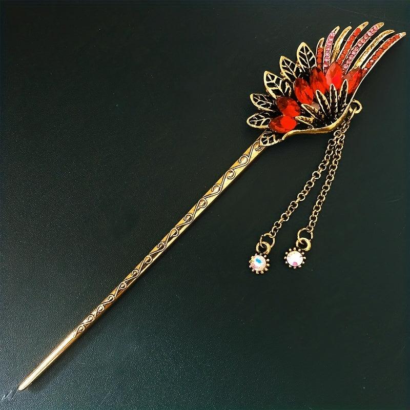 Phoenix Wings Rhinestone Hairpin Chinese Style Hair Stick Jewelry