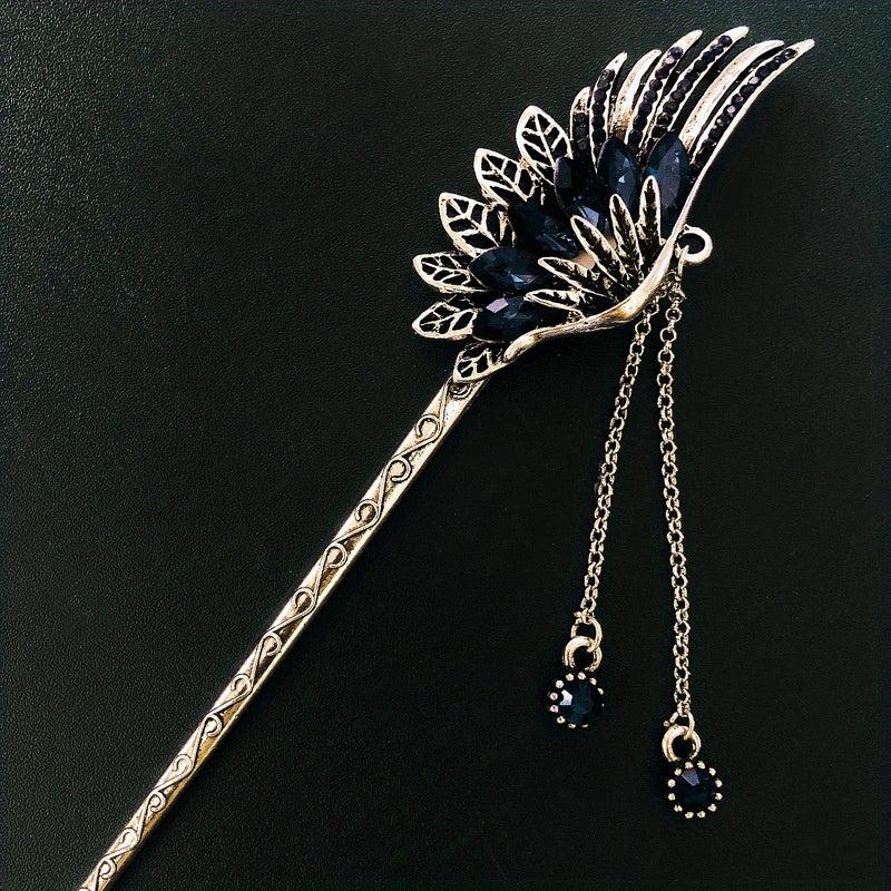Phoenix Wings Rhinestone Hairpin Chinese Style Hair Stick Jewelry