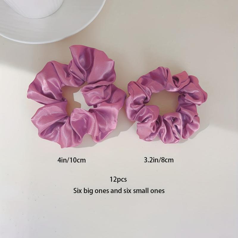 12pcs Colorful Satin Scrunchies Hair Rope Y2K Elastic Ponytail Holder