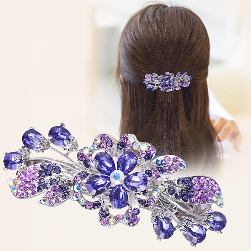 Vintage Flower Hair Clip Barrette Rhinestone Hairpin Headwear