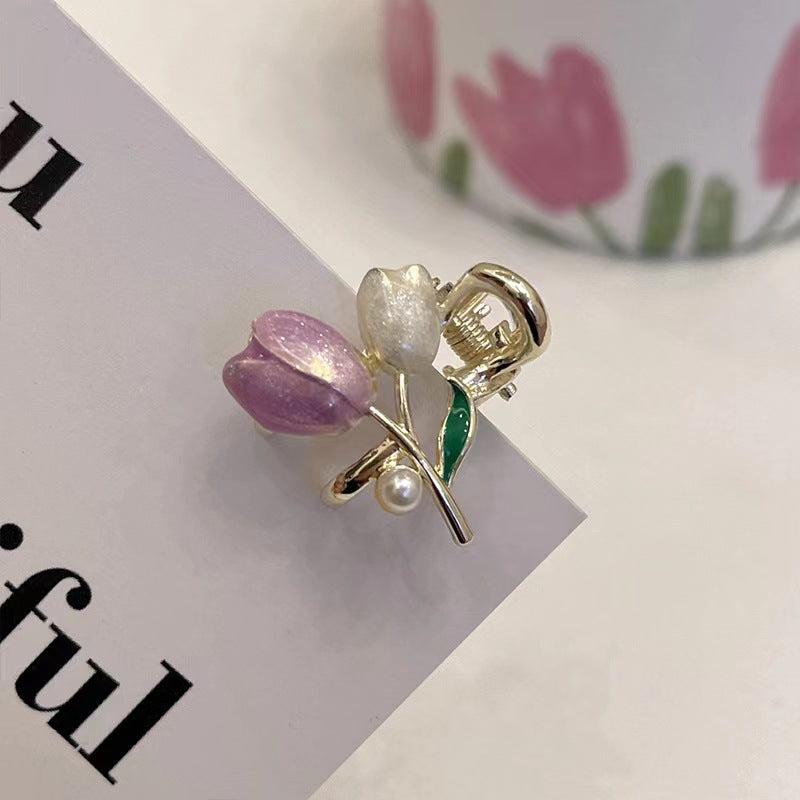 Tulip Hair Claw Flower Metal Hair Clip Ponytail Holder Girls Women