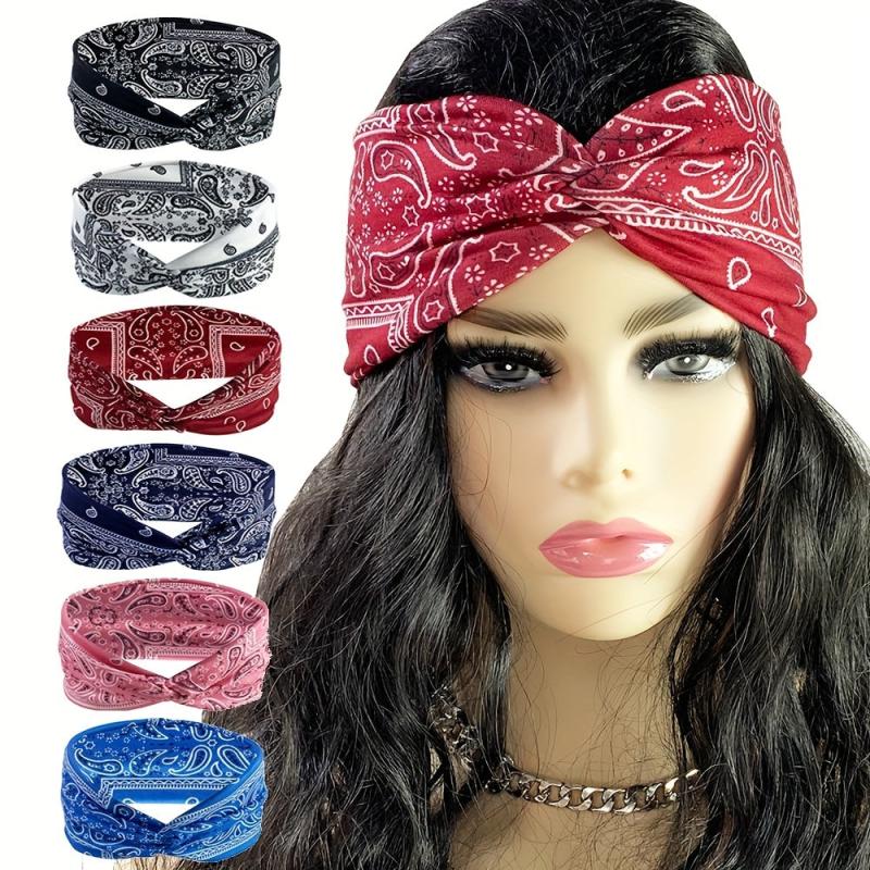 6pcs Boho Print Wide Headband Yoga Running Sweatband