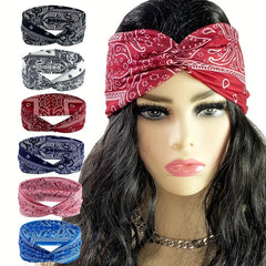 6pcs Boho Print Wide Headband Yoga Running Sweatband