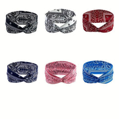 6pcs Boho Print Wide Headband Yoga Running Sweatband