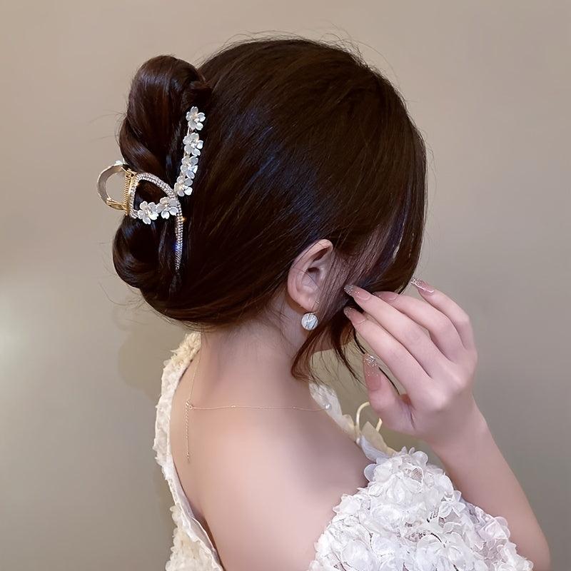 Flower Hair Claw Clip Women's Rhinestone Hair Accessory