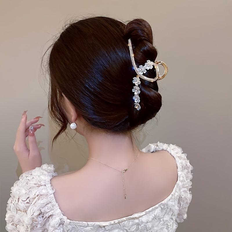 Flower Hair Claw Clip Women's Rhinestone Hair Accessory