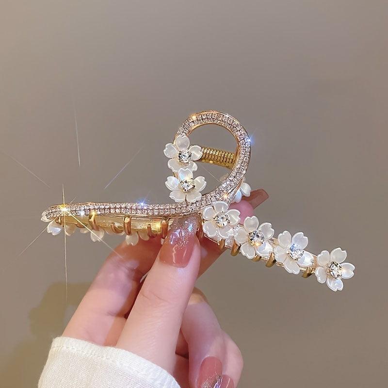 Flower Hair Claw Clip Women's Rhinestone Hair Accessory