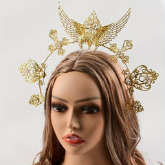 Goddess Crown Tiara Faux Pearl Metal Golden Crown Headband Hairband