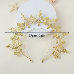 Goddess Crown Tiara Faux Pearl Metal Golden Crown Headband Hairband