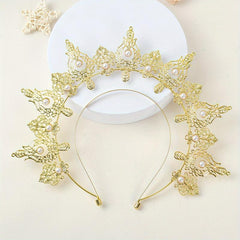 Goddess Crown Tiara Faux Pearl Metal Golden Crown Headband Hairband